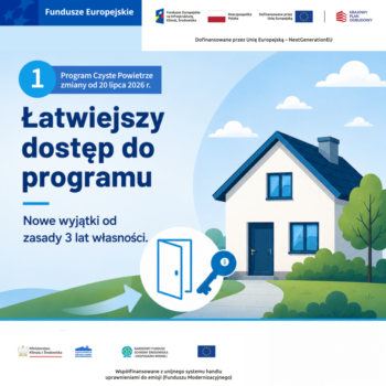 Niebiecka grafika z domem informująca o łatwiejszym dostępie do programu.